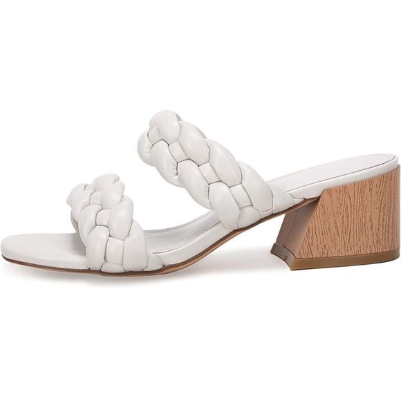 Bridal Braided Heeled Sandals Low Block Heels Mules Open Toe Ankle Strap Sandals - Picture 2 of 6